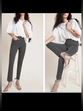 Anthropologie NWT Women's The Essential Slim Black White Polka Dots Pants Size 2